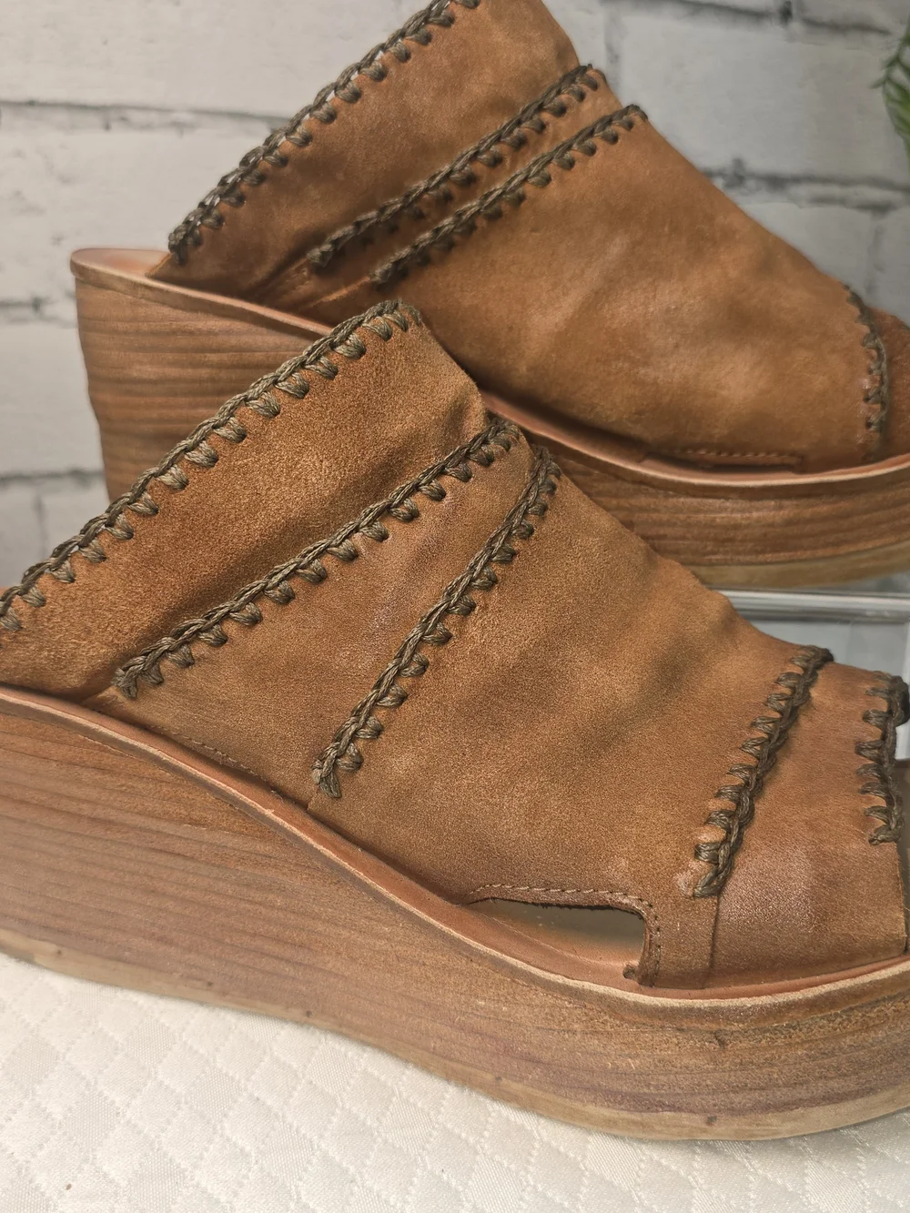 A.S. 98 NELSON PLATFORM WEDGE SANDAL BROWN/WHISKEY SUEDE LEATHER WOMENS 40